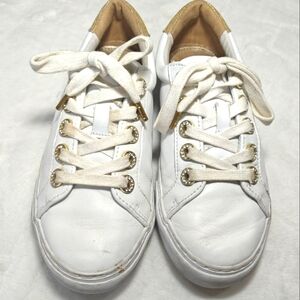 Lilly Pulitzer Lux Hallie Size 7 White Sneaker Leather Gold Metallic  Rhinestone